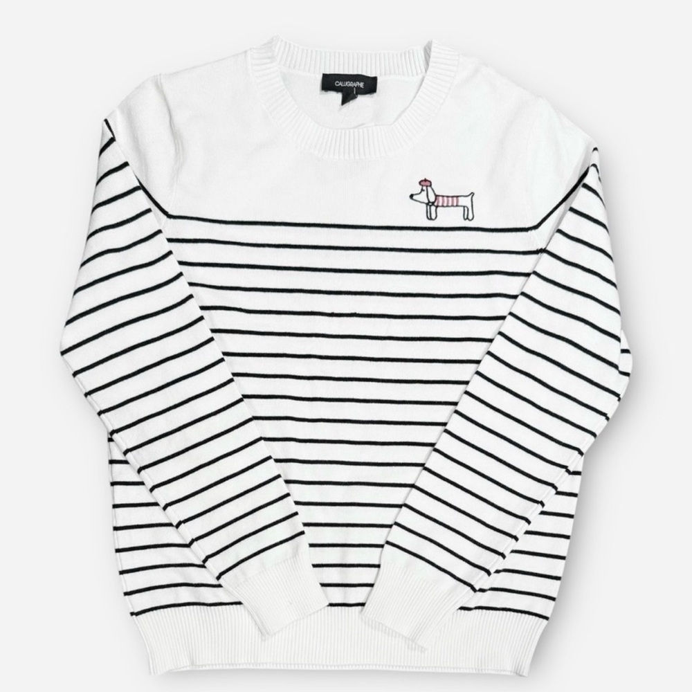 NEW CALLIGRAPHIE BY ANTHROPOLOGIE Dachshund Dog Striped Sweater Sz L
